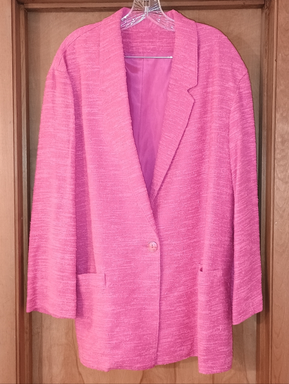 WLBW Pink Women's Textured Blazer Jacket Size 16 Single Button Office Grannycore